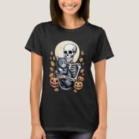 Funny Skeleton Hugging Cat Spooky Halloween Cat Lo