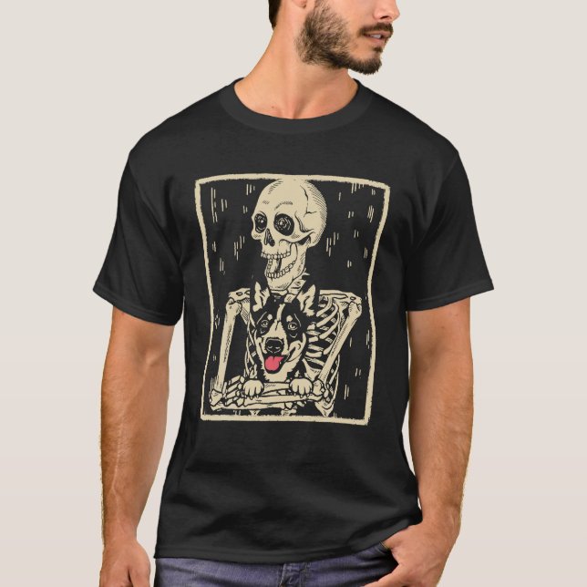 Funny Skeleton Hugs Australian Cattle Dog T-Shirt (Front)
