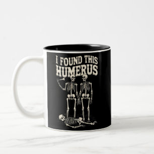 Funny Skeleton Humerus Pun Halloween Humour Two-Tone Coffee Mug