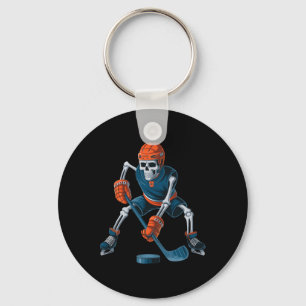 Funny Skeleton Ice Hockey Halloween _1 Key Ring