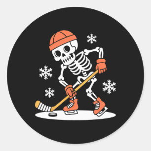 Funny Skeleton Ice Hockey Halloween _2 Classic Round Sticker