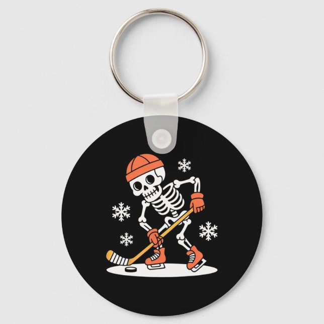 Funny Skeleton Ice Hockey Halloween _2  Key Ring (Front)