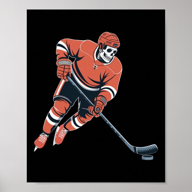 Funny Skeleton Ice Hockey Halloween  Poster (Front)