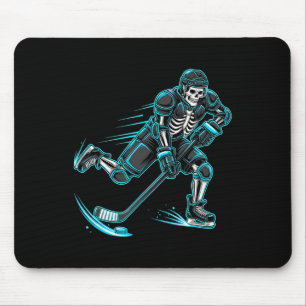 Funny Skeleton Ice Hockey Player Halloween Mouse Mat
