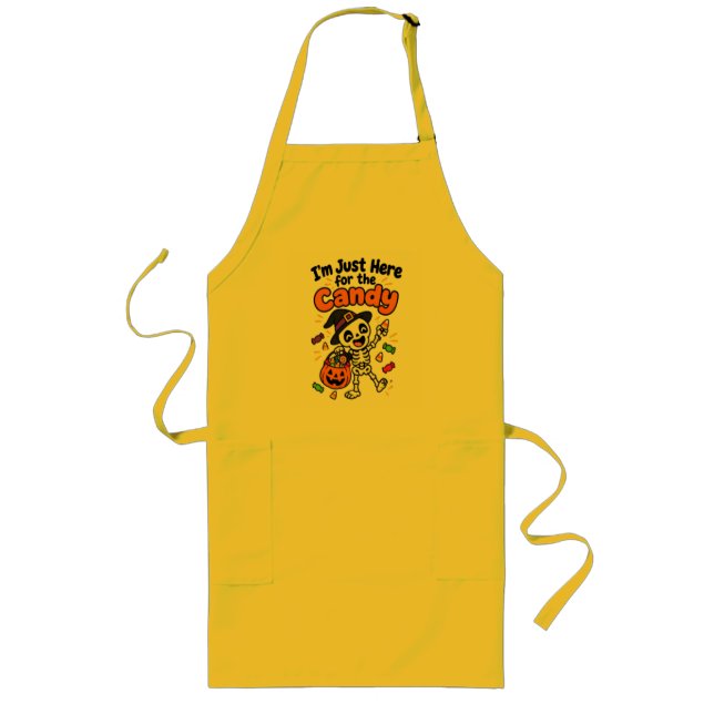 Funny Skeleton I'm Just Here For The Candy Hallowe Long Apron (Front)