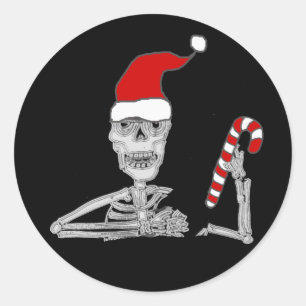 Funny Skeleton in Santa hat Christmas Classic Round Sticker