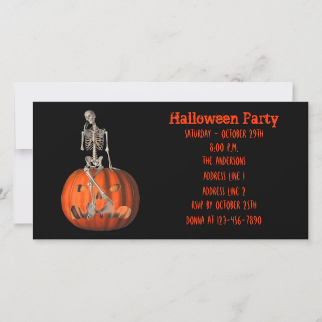 Funny Skeleton Jack O Lantern Halloween Invite (Front)