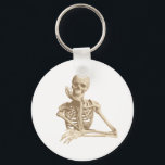 Funny Skeleton Key Ring<br><div class="desc">Funny smiling skeleton with his bony hand resting on his chin.</div>