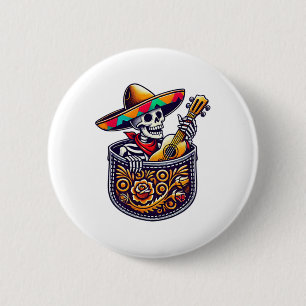 Funny Skeleton Mariachi Guitar Pocket Cinco De May 6 Cm Round Badge