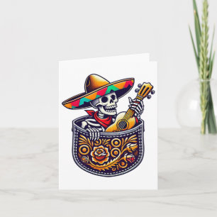 Funny Skeleton Mariachi Guitar Pocket Cinco De May Card