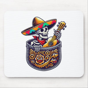 Funny Skeleton Mariachi Guitar Pocket Cinco De May Mouse Mat