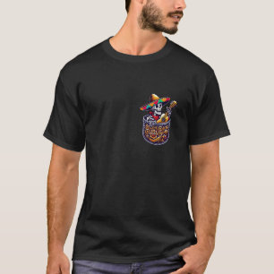 Funny Skeleton Mariachi Guitar Pocket Cinco De May T-Shirt