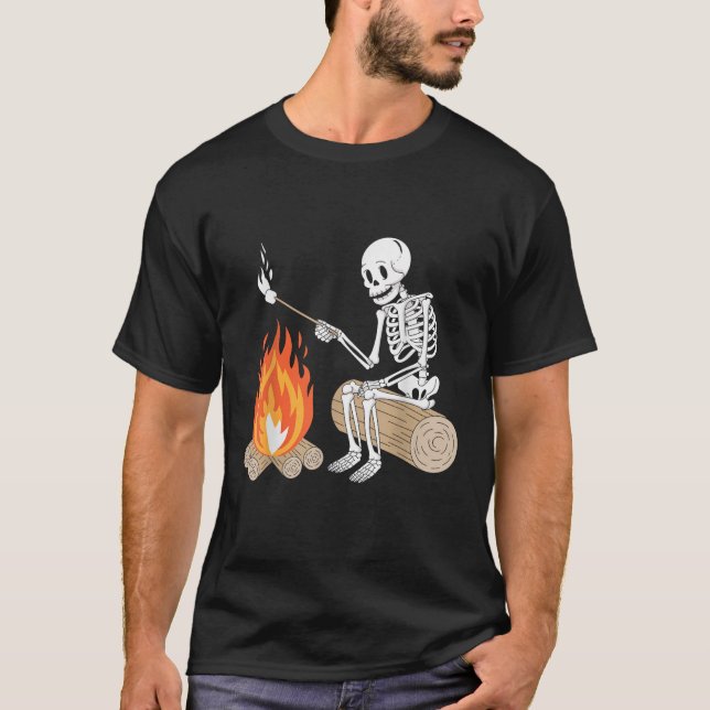 Funny Skeleton Marshmallow Campfire Camping Lovers T-Shirt (Front)