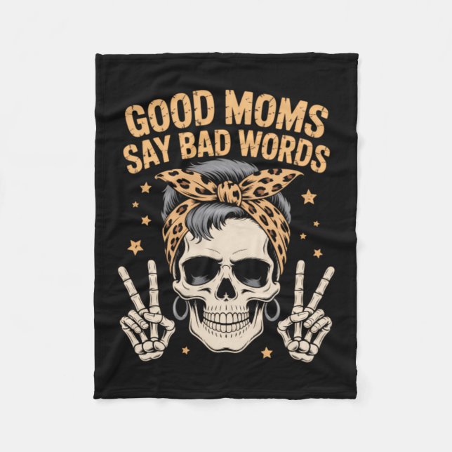 Funny Skeleton Messy Bun Mum Fleece Blanket (Front)