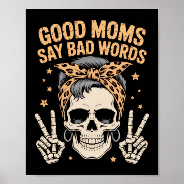 Funny Skeleton Messy Bun Mum Poster (Front)