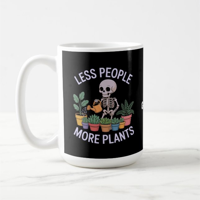 Funny Skeleton More Plants Less People Halloween  Coffee Mug (Left)