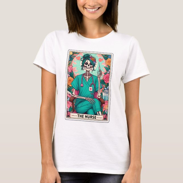 Funny Skeleton Nurse Tarot T-Shirt (Front)
