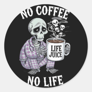 Funny Skeleton Pajama Coffee Lover Design Classic Round Sticker