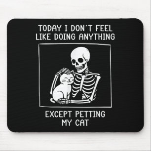 Funny Skeleton Petting Cat Lazy Halloween Cat Love Mouse Mat