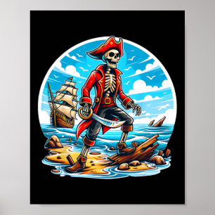 Funny Skeleton Pirate Tee Skull Halloween Skeleton Poster