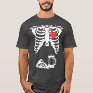 Funny Skeleton Pizza Beer Costume Halloween Party T-Shirt