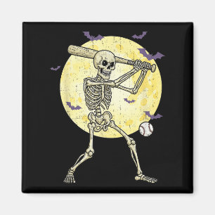 Funny Skeleton Playing Baseball Funny Halloween Me Magnet