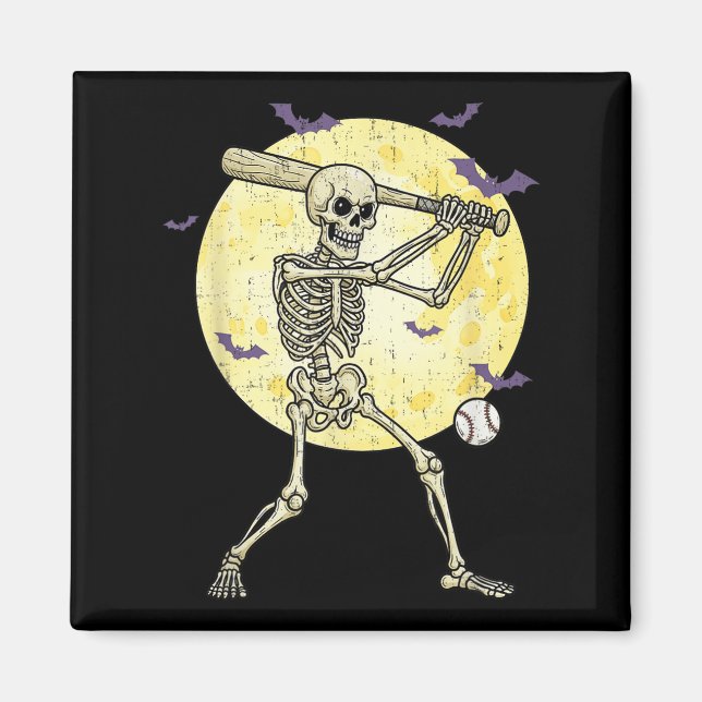 Funny Skeleton Playing Baseball Funny Halloween Me Magnet (Front)