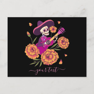 Funny Skeleton Playing Guitar Modern Trendy Text   Holiday Postcard