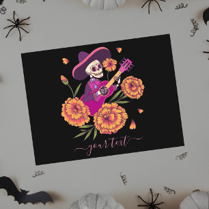 Funny Skeleton Playing Guitar Modern Trendy Text Holiday Postcard