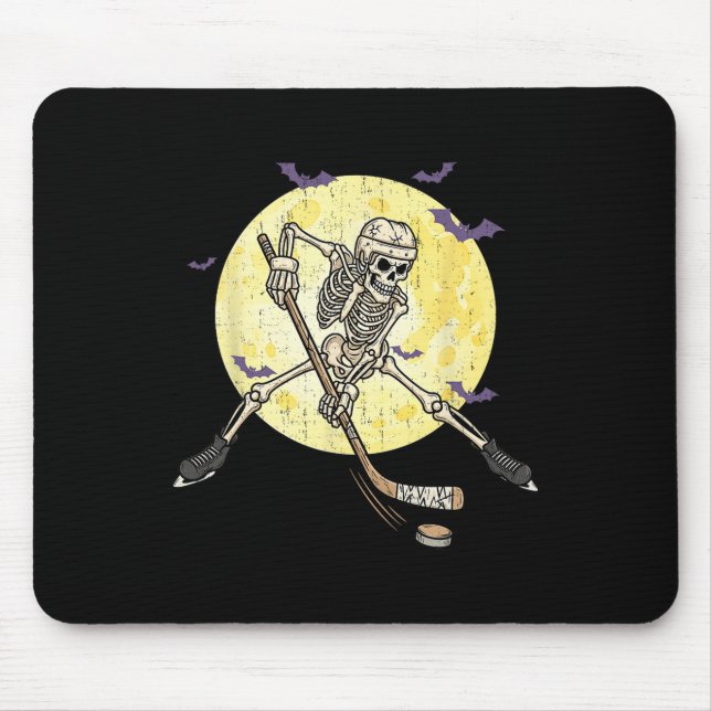 Funny Skeleton Playing Hockey Funny Halloween Men  Mouse Mat (Front)