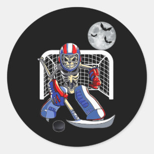 Funny Skeleton Playing Ice Hockey Happy Halloween  Classic Round Sticker