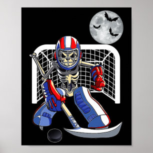 Funny Skeleton Playing Ice Hockey Happy Halloween Poster