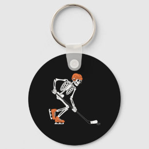 Funny Skeleton Playing Ice Hockey Lovers Spooky Ha Key Ring