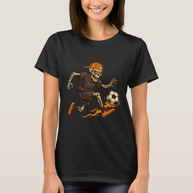 Funny Skeleton Playing Soccer Halloween Shirts Men (Front)