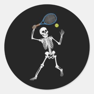 Funny Skeleton Playing Tennis Lovers Spooky Hallow Classic Round Sticker
