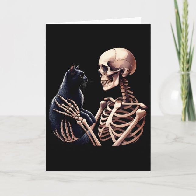 Funny Skeleton Playing With A Cat Graphic Skull Ca Card (Front)