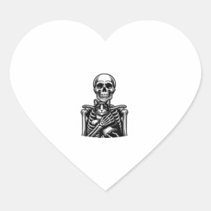 Funny Skeleton playing with a cat Graphic Skull Ca Heart Sticker