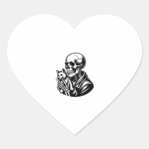 Funny Skeleton playing with a cat Graphic Skull Ca Heart Sticker