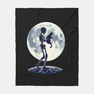 Funny Skeleton playing with A Cute Cat Skull Hallo Fleece Blanket