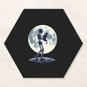 Funny Skeleton playing with A Cute Cat Skull Hallo Paper Coaster
