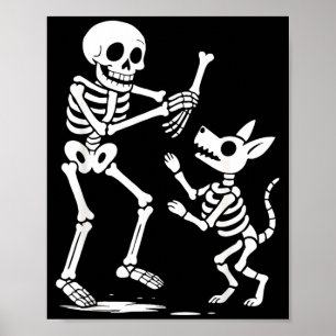 Funny Skeleton Playing With Dog Halloween For Dogs Poster