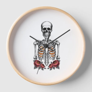 Funny Skeleton Pumpkin Fall Clock