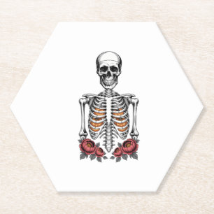 Funny Skeleton Pumpkin Fall Paper Coaster