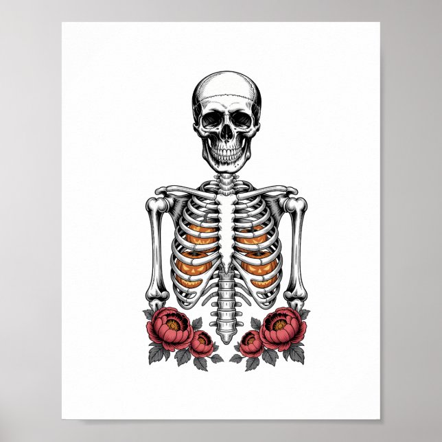 Funny Skeleton Pumpkin Fall Poster (Front)
