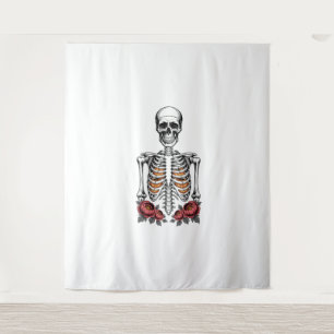 Funny Skeleton Pumpkin Fall Tapestry