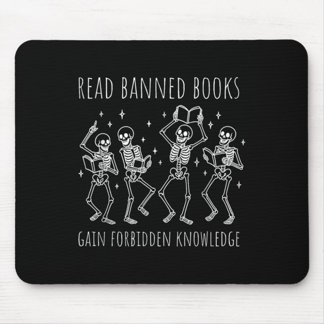 Funny Skeleton Read Banned Books Gain Forbidden Kn Mouse Mat (Front)