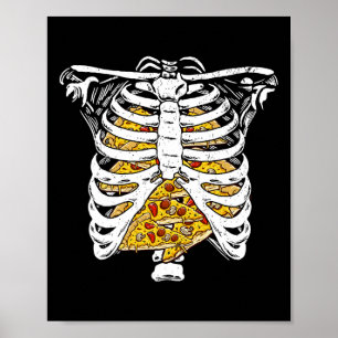 Funny Skeleton Rib Cage With Pizzas Happy Hallowee Poster