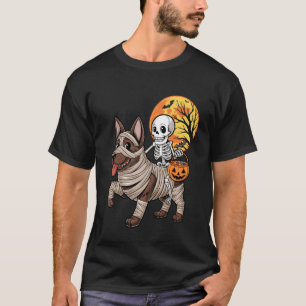 Funny Skeleton Riding Mummy German Shepherd Dog Ha T-Shirt