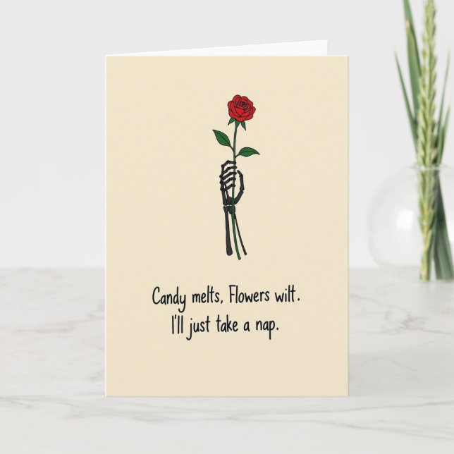 Funny Skeleton Rose Nap Card (Front)