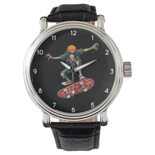 Funny Skeleton Skateboard vintage Skateboarding Watch (Front)